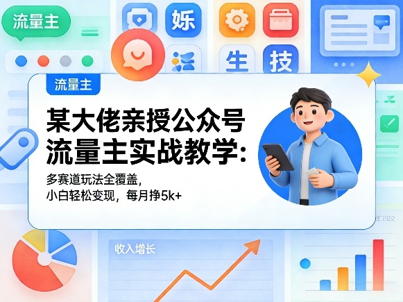 某大佬亲授公众号流量主实战教学:多赛道玩法全覆盖,小白轻松变现,每月多挣5k+