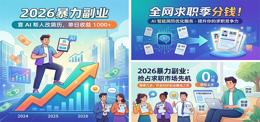 2026暴力副业：靠AI帮人改简历，单日收益1000+，全网求职季分钱-chywc