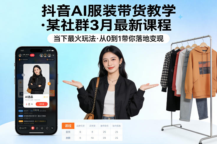 抖音AI服装带货教学，某社群3月最新课程，当下最火玩法，从0到1带你落地变现-chywc