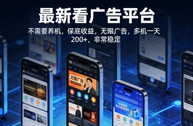 最新看广告平台，不需要养机，保底收益，无限广告，多机一天200+，非常稳定【揭秘】-chywc