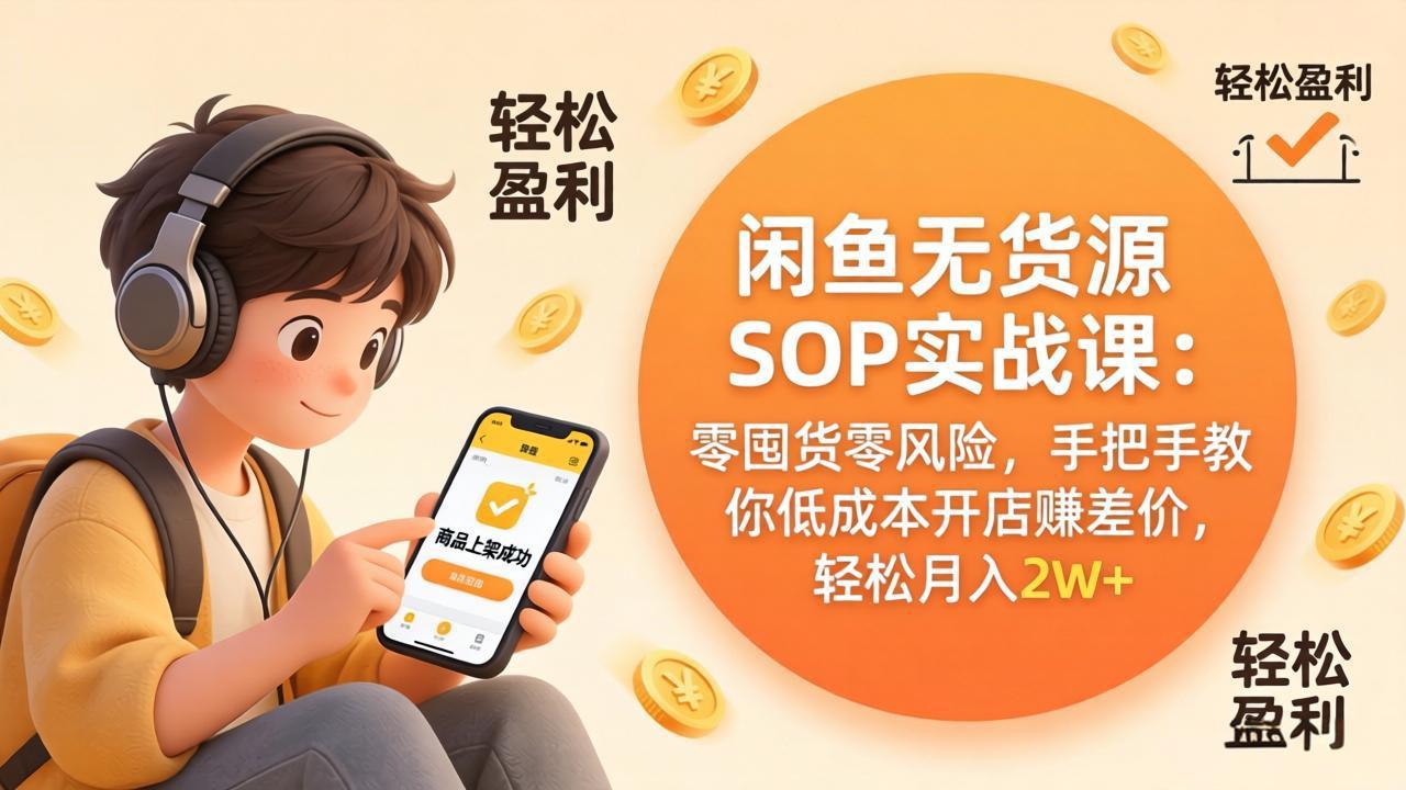 闲鱼无货源SOP实战课：零囤货零风险，手把手教你低成本开店赚差价，轻松月入2w+-chywc