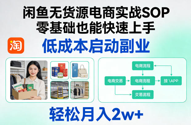 闲鱼无货源电商实战SOP，零基础也能快速上手，低成本启动副业，轻松月入2w+-chywc