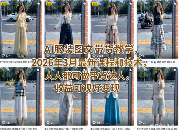 AI服装图文带货教学，2026年3月最新课程和技术，人人都可做带货达人，收益可观好变现-chywc