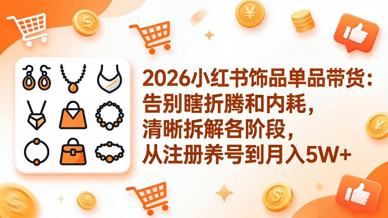2026小红书饰品单品带货：告别瞎折腾和内耗，清晰拆解各阶段，从注册养号到月入5W+-chywc