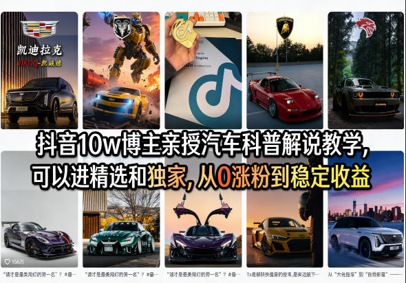 抖音10w博主亲授汽车科普解说教学，可以进精选和独家，从0涨粉到稳定收益(详细视频课程+1T素材)-chywc