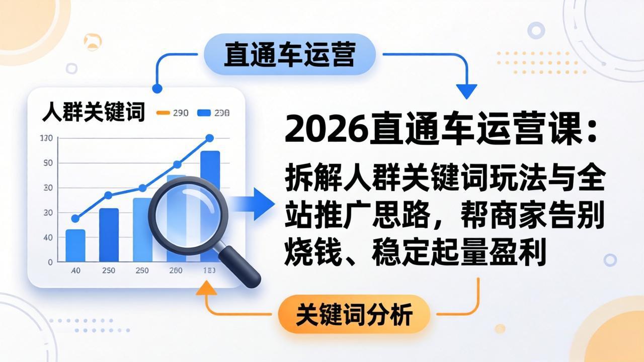 2026直通车运营课：拆解人群关键词玩法与全站推广思路，帮商家告别烧钱、稳定起量盈利-chywc