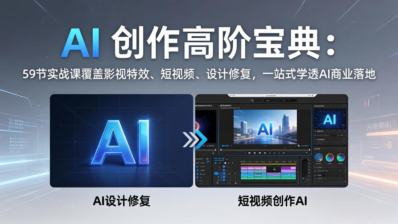 AI 创作高阶宝典：59节实战课覆盖影视特效、短视频、设计修复，一站式学透AI商业落地-chywc