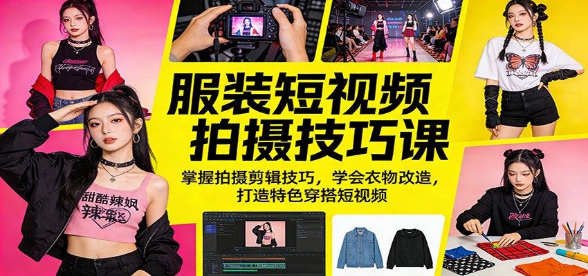 服装短视频拍摄技巧课：掌握拍摄剪辑技巧，学会衣物改造，打造特色穿搭短视频-chywc