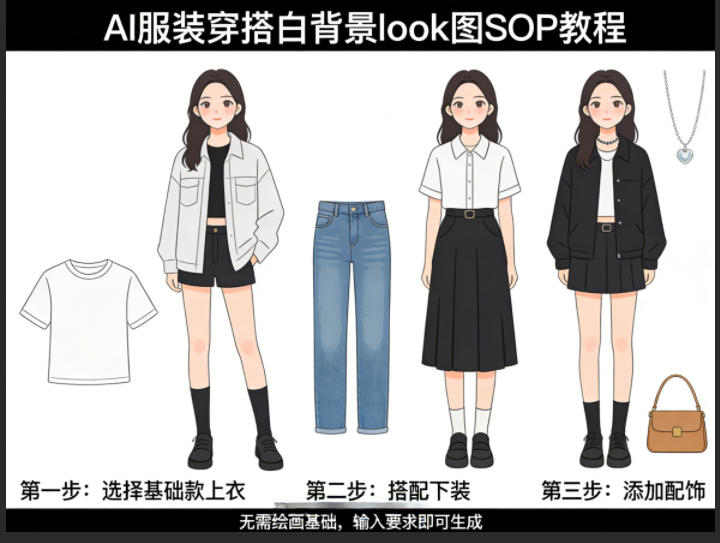 AI服装穿搭白背景look图SOP教程，不用会画画，提几句具体要求，AI就能还你一个奇迹-chywc