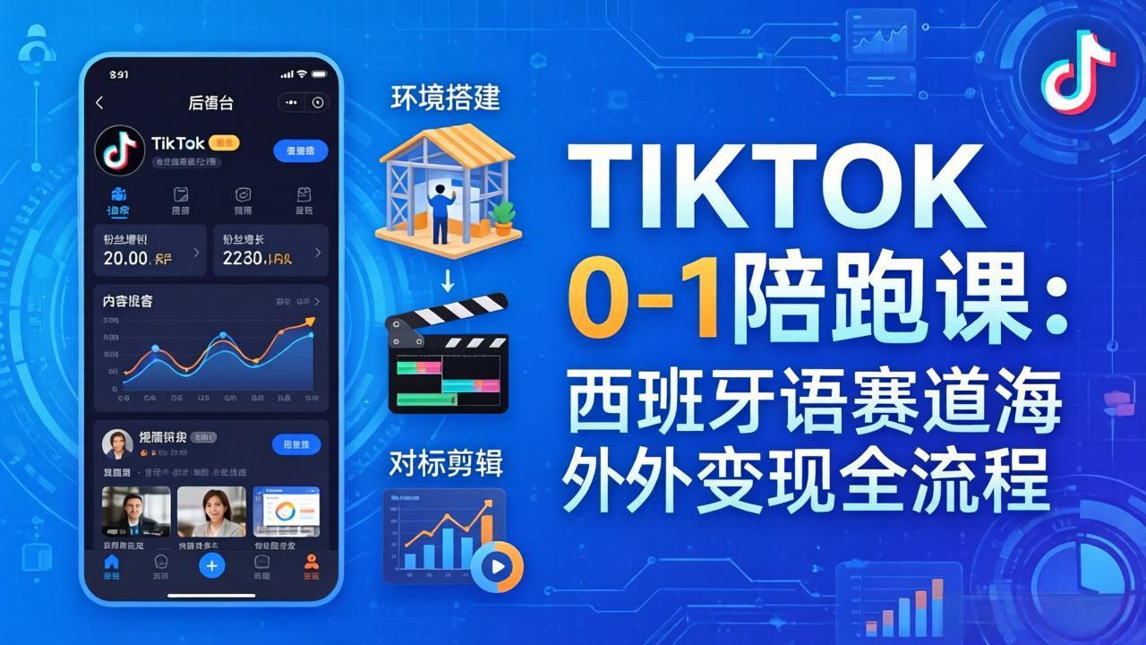 TIKTOK 0-1 陪跑课：从环境搭建到刷对标剪辑，西班牙语赛道海外变现全流程-chywc