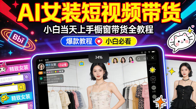 AI女装短视频橱窗带货：小白零门槛当天上手，高佣金爆款轻松賺！-chywc