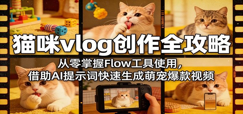 猫咪vlog创作全攻略：从零掌握Flow工具使用，借助AI提示词快速生成萌宠爆款视频-chywc