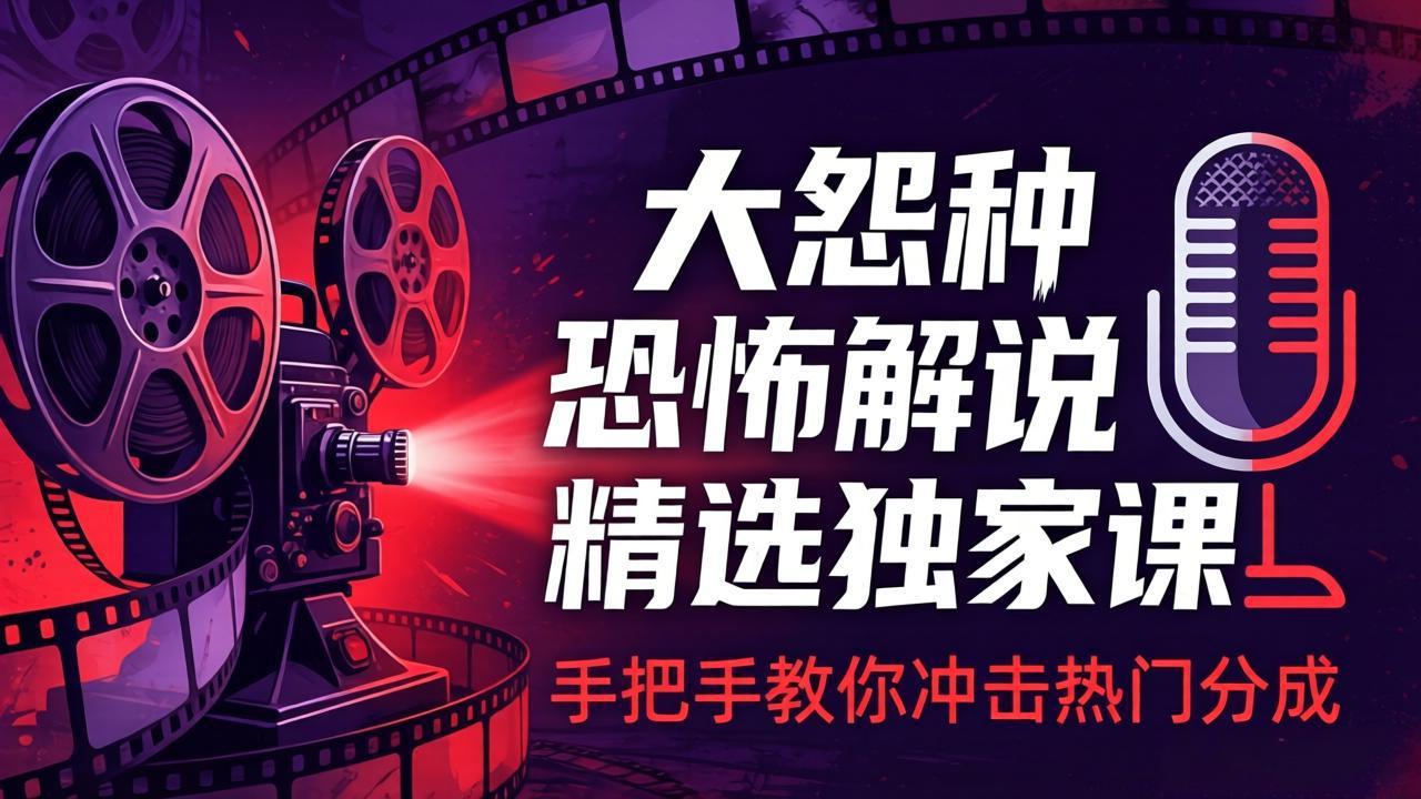 大怨种恐怖解说精选独家课：电影下载+文案配音+片头封面，手把手教你冲击热门分成-chywc