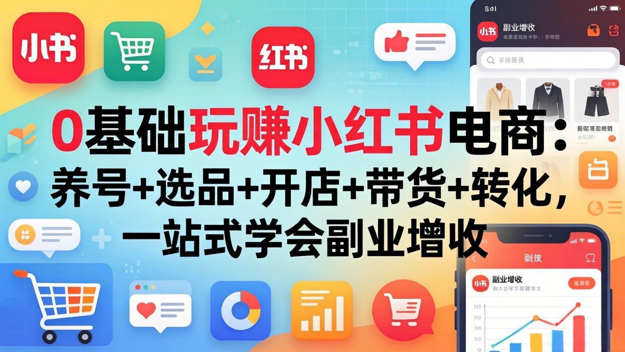 0基础玩赚小红书电商：养号+选品+开店+带货+转化，一站式学会副业增收-chywc