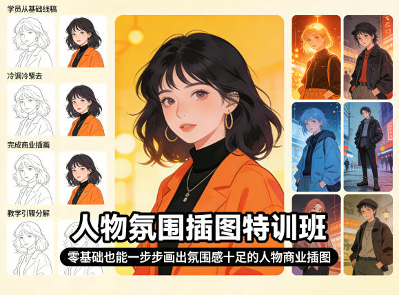 人物氛围插图特训班，零基础也能一步步画出氛围感十足的人物商业插图-chywc