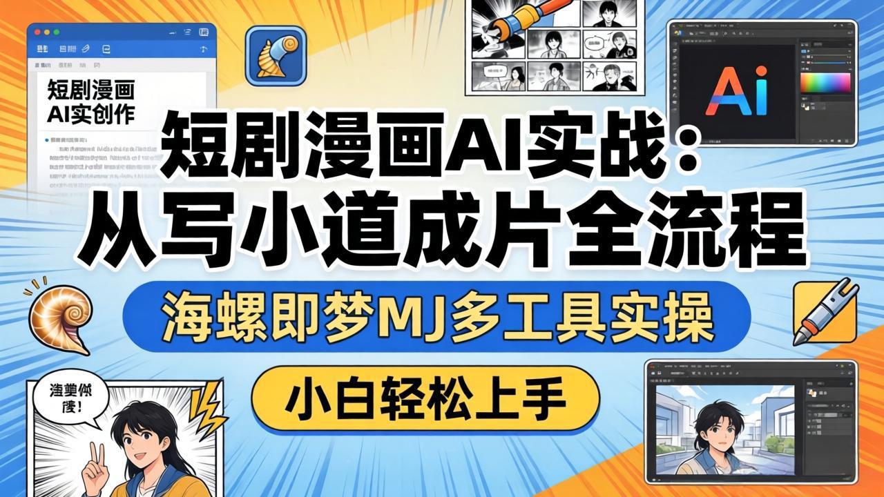 短剧漫画AI实战：从写小说到成片全流程，海螺即梦MJ多工具实操，小白轻松上手-chywc