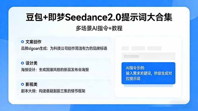 豆包+即梦Seedance2.0提示词大合集：多场景AI指令+教程，解锁文案、设计、影视高效创作-chywc