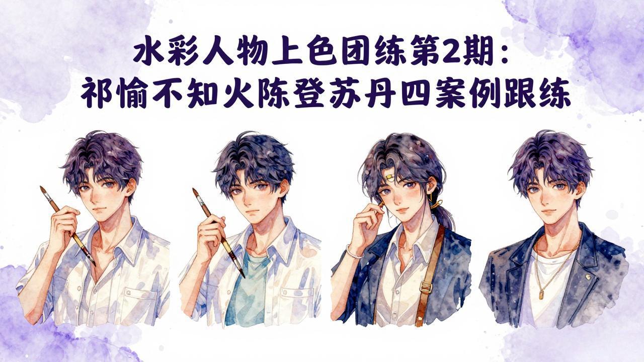 水彩人物上色团练第2期：祁煜不知火陈登苏丹四案例跟练，手把手提升绘画能力-chywc