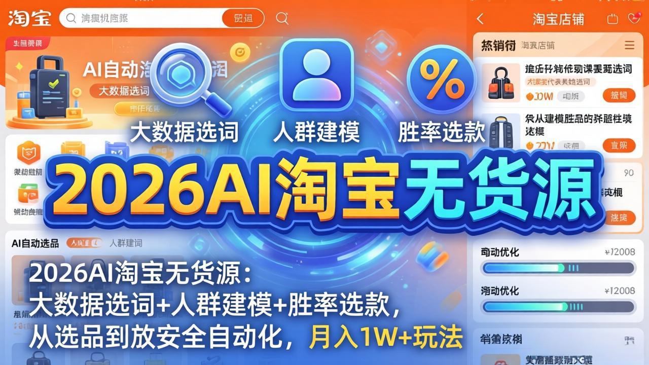 2026AI淘宝无货源-4月更新：大数据选词+人群建模+胜率选款，从选品到放大全自动化，月入1W+玩法-chywc