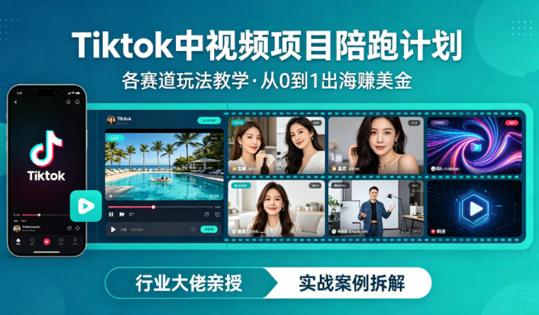 某大佬的Tiktok中视频项目陪跑，涵盖TK各个赛道玩法教学，从0到1出海賺美金-chywc