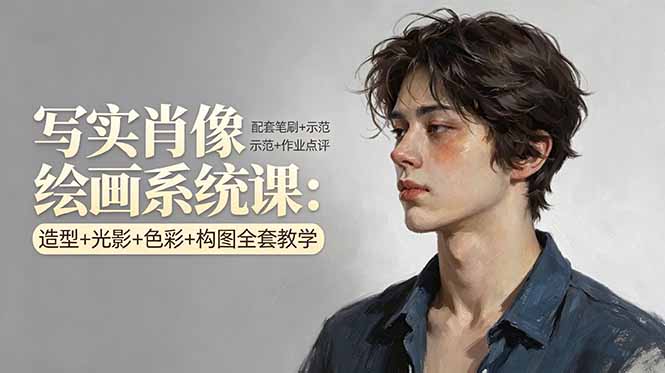 写实肖像绘画系统课：造型+光影+色彩+构图全套教学，配套笔刷+示范+作业点评-chywc
