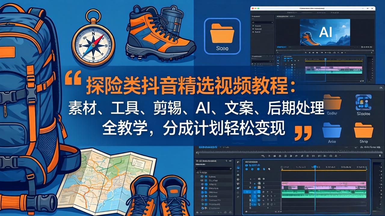探险类抖音精选视频教程：素材、工具、剪辑、AI、文案、后期处理全教学，分成计划轻松变现-chywc