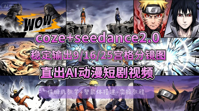 [COZE搭建教学]COZE+即梦Seedance 2.0稳定输出9-16-25宫格分镜图直出AI漫剧视频-chywc