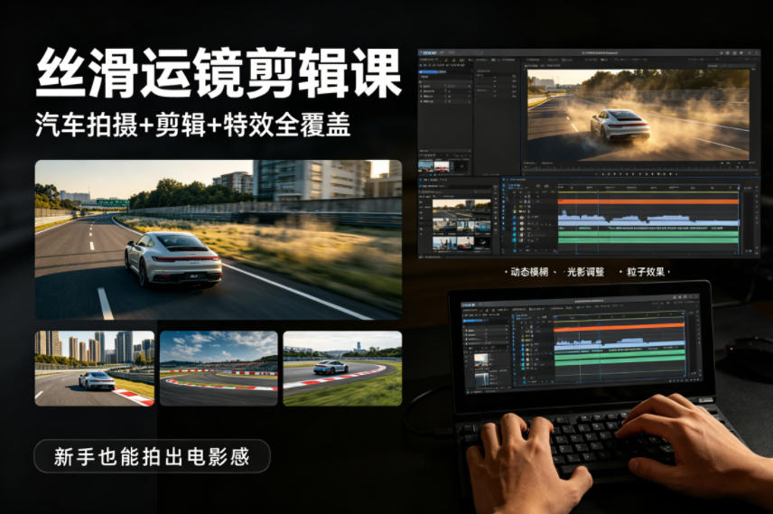 大叔丝滑运镜剪辑课，汽车拍摄+剪辑+特效全覆盖，新手也能拍出电影感-chywc