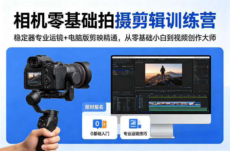 相机零基础拍摄剪辑训练营：稳定器专业运镜+电脑版剪映精通，从零基础小白到视频创作大师-chywc