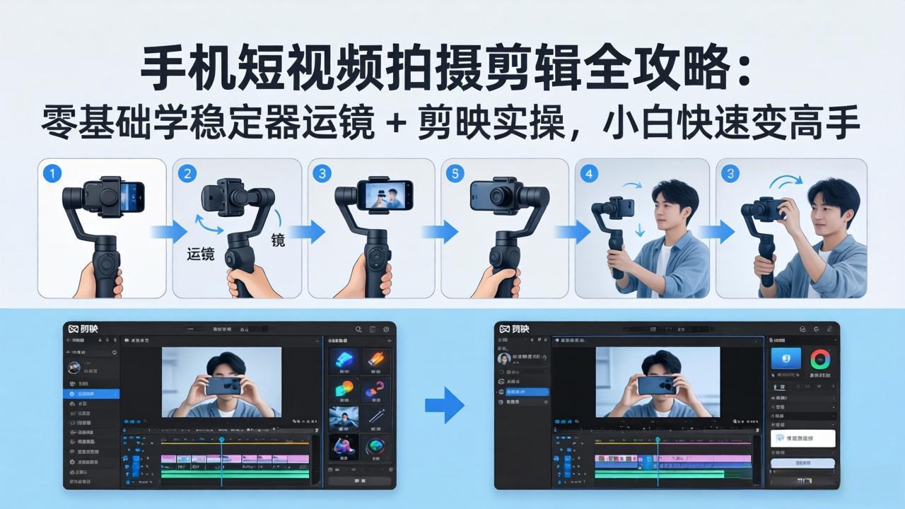 手机短视频拍摄剪辑全攻略：零基础学稳定器运镜 + 剪映实操，小白快速变高手-chywc