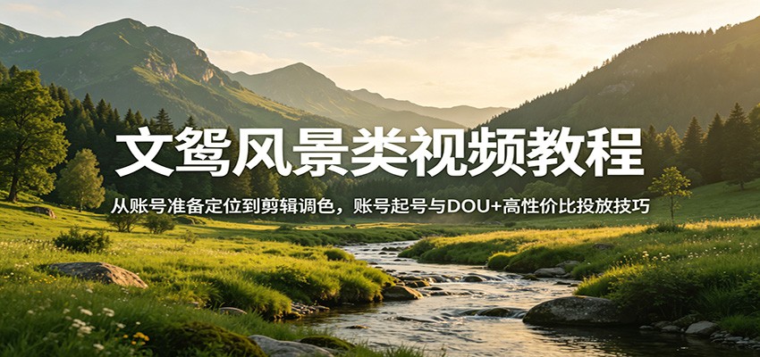 文鸳风景类视频教程：从账号准备定位到剪辑调色，账号起号与DOU+高性价比投放技巧-chywc