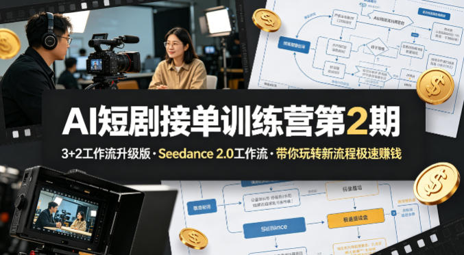 AI短剧接单训练营第2期，3+2工作流升级版，Seedance 2.0工作流，带你玩转新流程极速賺钱-chywc