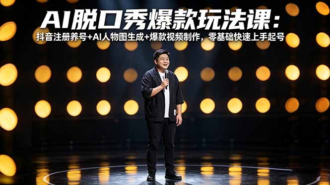 AI脱口秀爆款玩法课：抖音注册养号+AI人物图生成+爆款视频制作，零基础快速上手起号-chywc