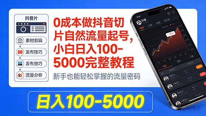 0成本做抖音切片自然流量起号，小白日入100-5000完整教程-chywc