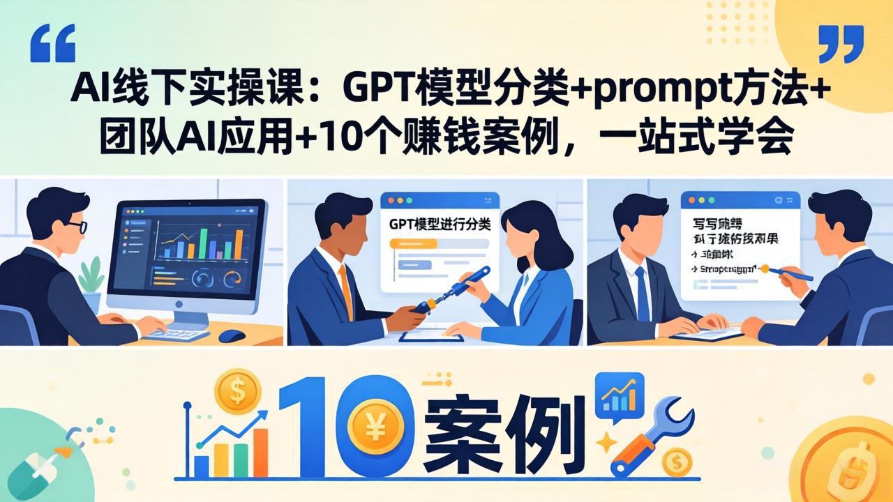 AI线下实操课：GPT模型分类+prompt方法+团队AI应用+10个赚钱案例，一站式学会-chywc