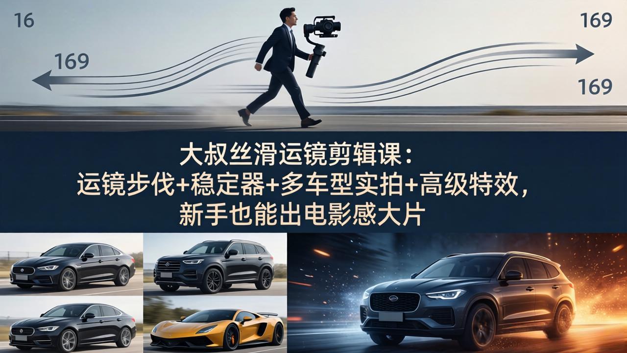 大叔丝滑运镜剪辑课：运镜步伐+稳定器+多车型实拍+高级特效，新手也能出电影感大片-chywc