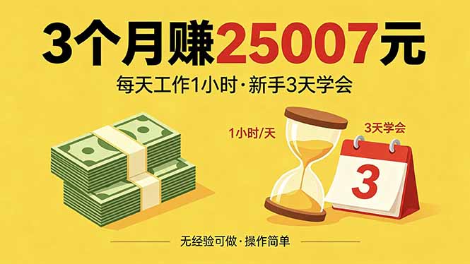 3个月赚钱25007元，每天工作1个小时，新手3天全部学会！-chywc