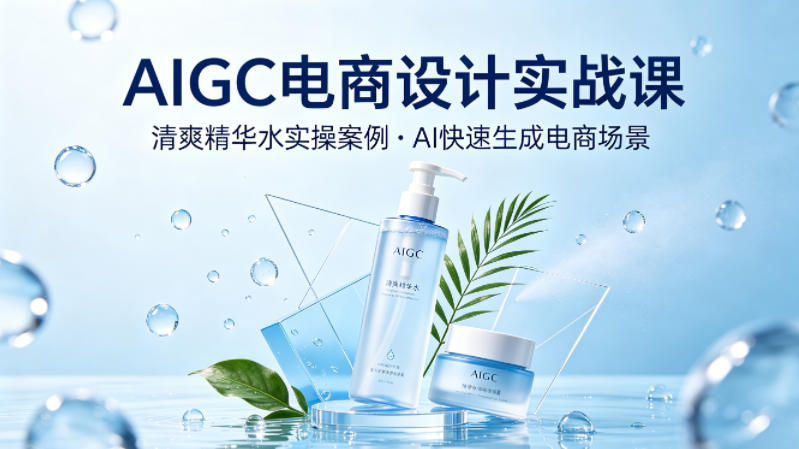 AIGC电商设计实战课，以清爽精华水为实操案例，教你用AI快速生成电商场景-chywc