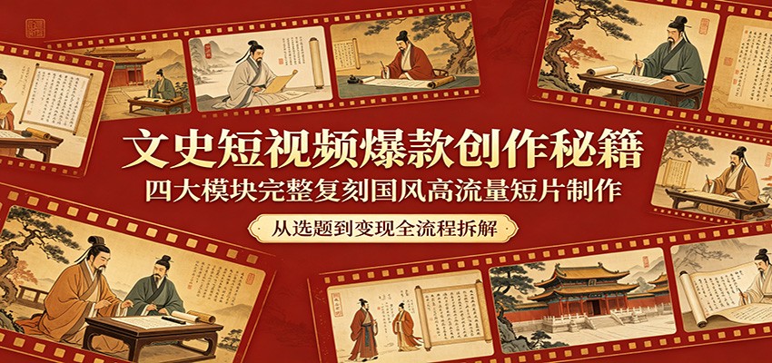 文史短视频爆款创作秘籍：四大模块完整复刻国风高流量短片制作-chywc