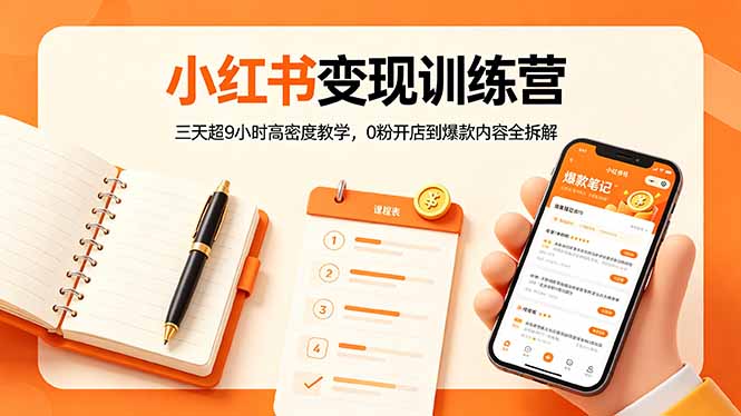 小红书变现训练营：三天超9小时高密度教学，0粉开店到爆款内容全拆解-chywc