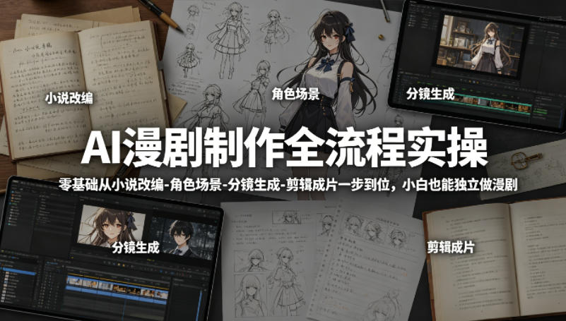 AI漫剧制作全流程实操，零基础从小说改编-角色场景-分镜生成-剪辑成片一步到位，小白也能独立做漫剧-chywc