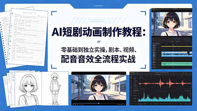 AI短剧动画制作教程：零基础到独立实操，剧本、视频、配音音效全流程实战-chywc