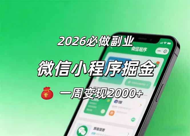 2026微信小程序掘金，简单好上手，一周变现2000+-chywc