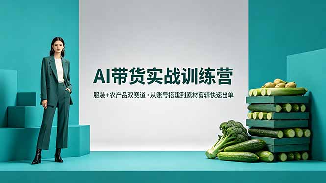 AI带货实战训练营，服装+农产品双赛道，从账号搭建到素材剪辑快速出单-chywc
