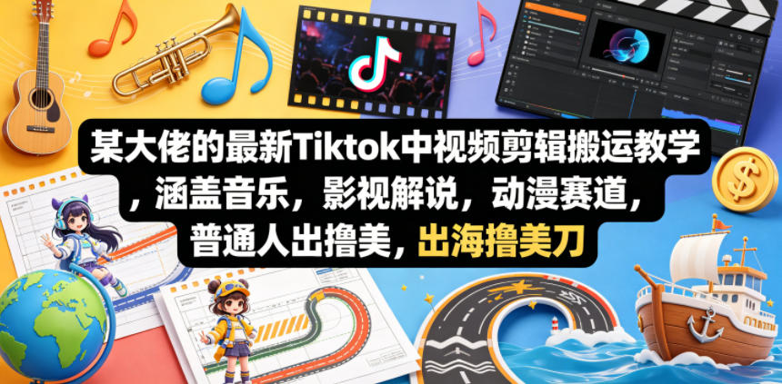 某大佬的最新Tiktok中视频剪辑搬运教学，涵盖音乐，影视解说，动漫赛道，普通人出海撸美刀-chywc