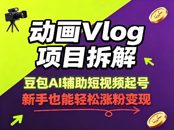 动画Vlog项目拆解，豆包AI辅助短视频起号，新手也能轻松涨粉，43条作品涨粉8.3W-chywc