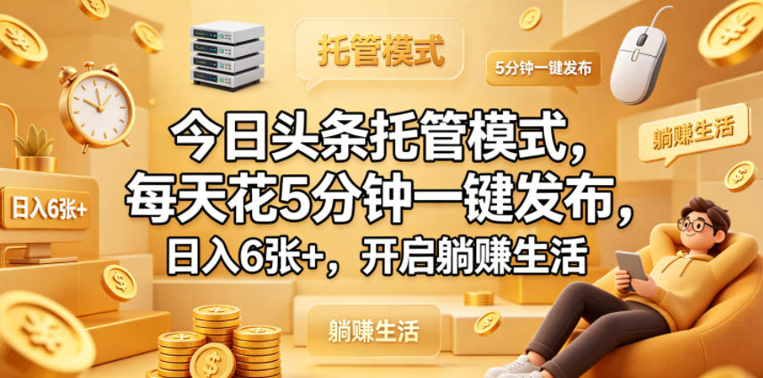 今日头条托管模式，每天花5分钟一键发布，日入6张+，开启躺賺生活【揭秘】-chywc