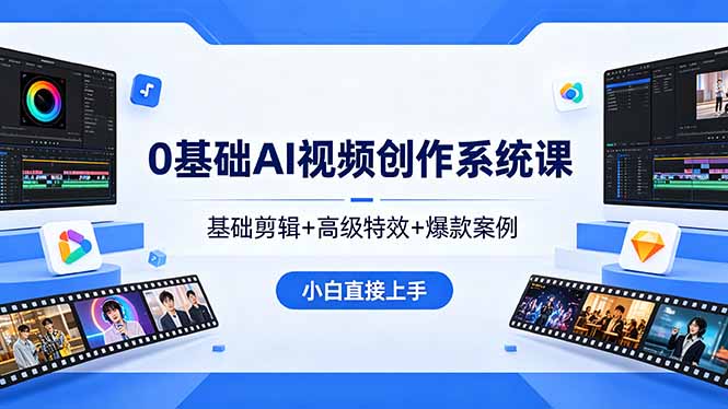 0基础AI视频创作系统课，基础剪辑+高级特效+爆款案例，小白直接上手-chywc