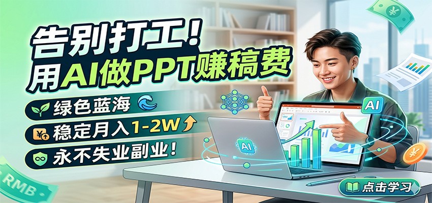 告别打工！用AI做PPT赚稿费，绿色蓝海，稳定月入1-2W，永不失业副业！-chywc
