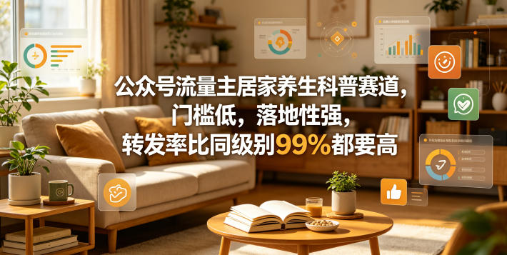 公众号流量主居家养生科普赛道，门槛低，落地性强，转发率比同级别99％都要高-chywc